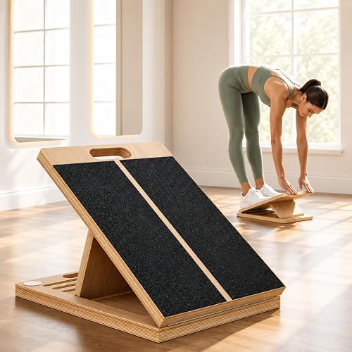 Frylr Slant Board for Exercise, Calf Stretch Board, Foot Stretcher, Portable Foldable Wooden Wedge with 500 lb Capacity, Non-Slip Design, Carry Handle for Home, Gym and Office, Natural Wood - 72% off
