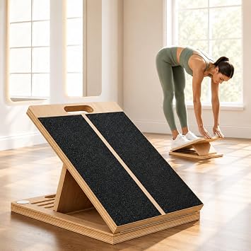 Frylr Slant Board for Exercise, Calf Stretch Board, Foot Stretcher, Portable Foldable Wooden Wedge with 500 lb Capacity, Non-Slip Design, Carry Handle for Home, Gym and Office, Natural Wood