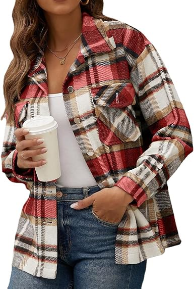 Amazon.com: SUNLON Camisa a cuadros para mujer, de franela de lana con  botones, chaqueta holgada informal con bolsillos, chaqueta tipo cárdigan :  Ropa, Zapatos y Joyería