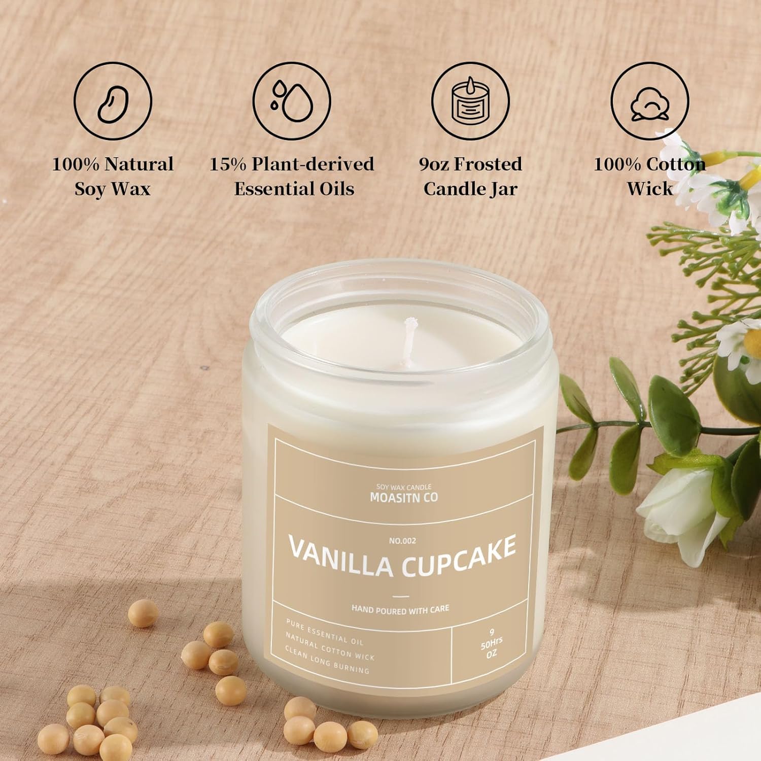 Vanilla Cupcake Candle for Home Scented| Natural Soy Non Toxic Candles| Long Clean Burning Aromatheraphy Jar Candel| Women,Men Gift for Autumn,Winter, Halloween,Thanksgiving,Relaxing| 9oz - Image 2