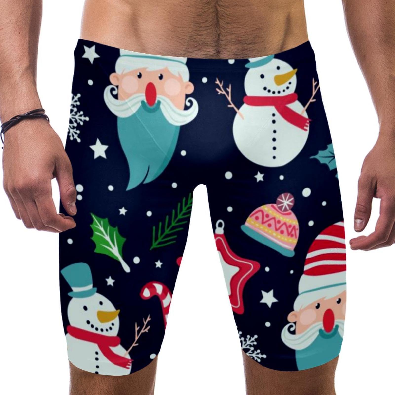 Traje de baño para hombre largo navideño de carreras y entrenamiento con copos 7