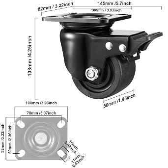 W B D WEIBIDA Low Gravity Center Caster Wheel 3-Inch Heavy Duty Set of 4