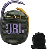 Vista 1 de JBL Paquete de altavoces Bluetooth portátil Clip 4 con bolsa de transporte protectora CCI Deluxe (verde)