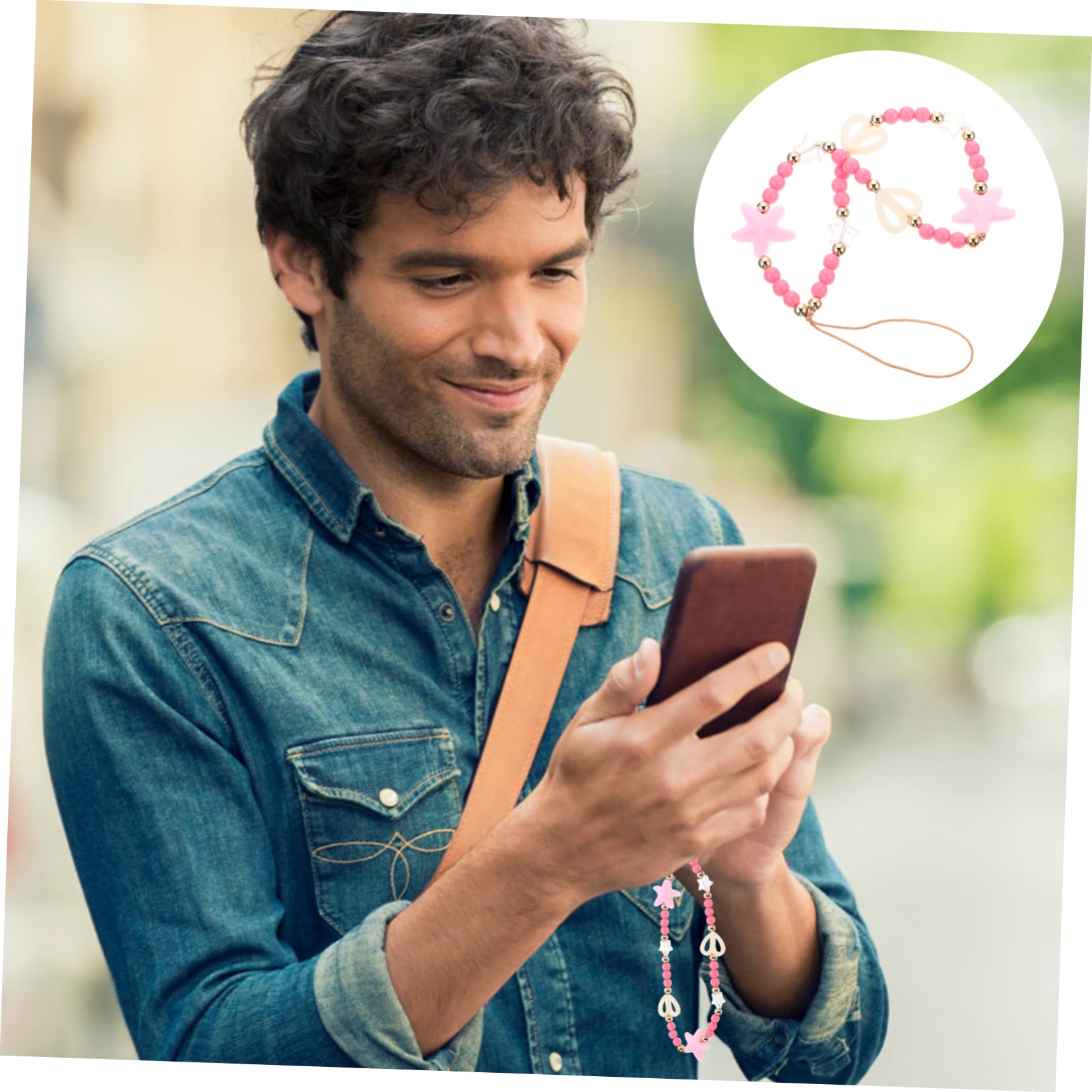 Gatuida 5pezzi Cinturino Per Telefono Con Perline Acriliche Forma Di Cuore Laccetto Antifurto Per Smartphone e Accessori Cinghia Resistente e Leggera Per Donne e Ragazze Stile Elegante