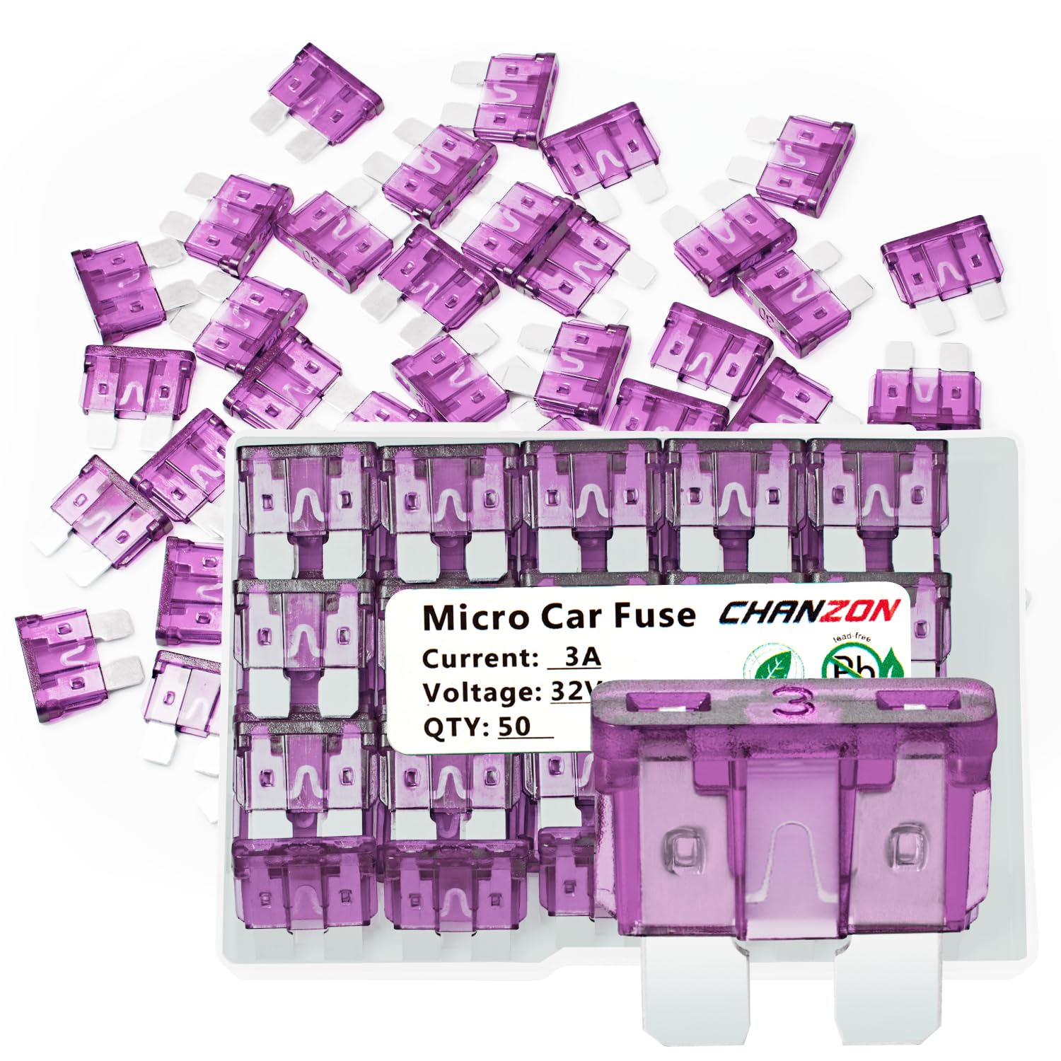 Chanzon (50Pcs) UL Listed 3A Standard Blade Fuse ATC/ATO/APR 3 Amp 12V 24V 32V Auto Fuses Fast Blow for Automotive Car RV Truck SUV Motorcycle Boat