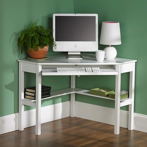 Miniatura 2 de SEI Furniture Escritorio esquinero para computadora con bandeja deslizante para teclado color blanco