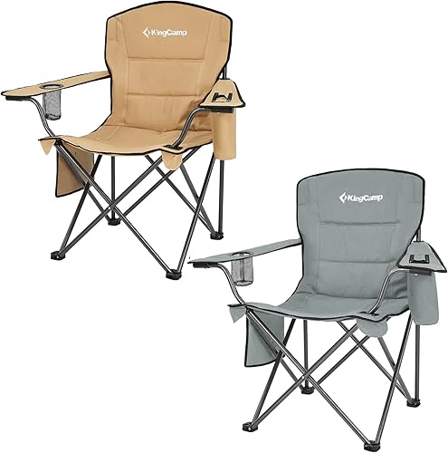 KingCamp Paquete de 2 sillas plegables de camping de gran tamaño sillas de césped portátiles para exteriores silla de campamento resistente de 300