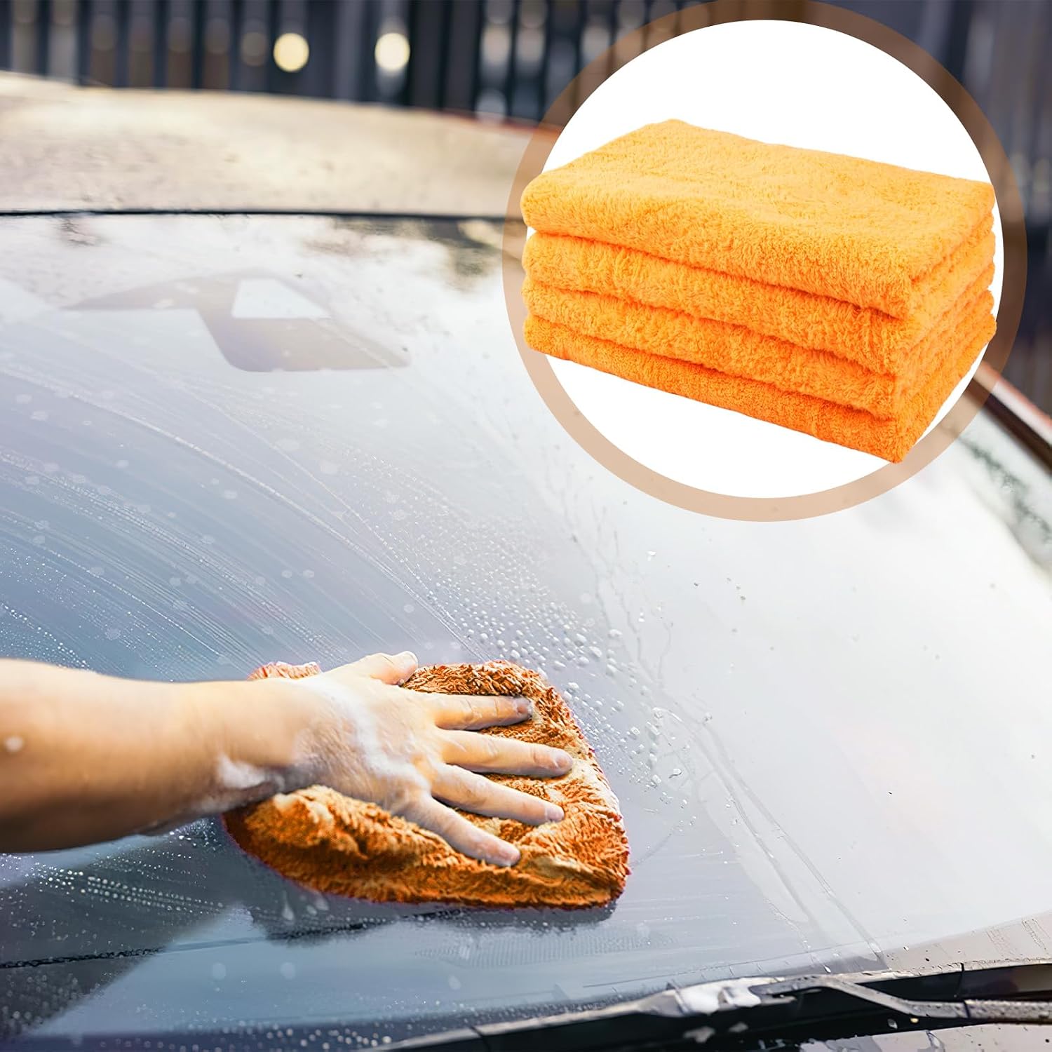 4 Pcs Extra Large Microfiber Cleaning Cloth, 30"x20" Washable Reusable Floor Cloth for Squeegee Mop House Floor Kitchen Car Window Highly Absorbent, Lint and Streak Free (Orange) thumbnail