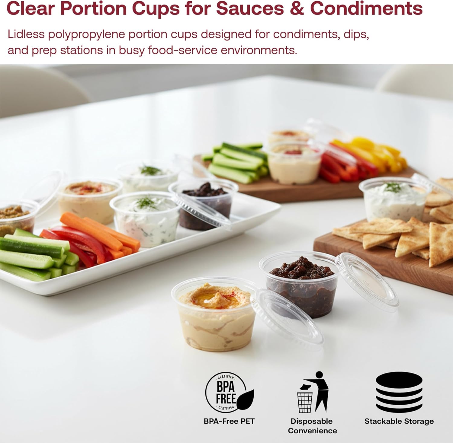 Smarty Had A Party 2500 Pack 3.25 oz Portion Cups – Clear Plastic Condiment Cups & Dressing Cups for Sauces, Dips & Food Service Prep, Bulk Disposable Souffle Cups