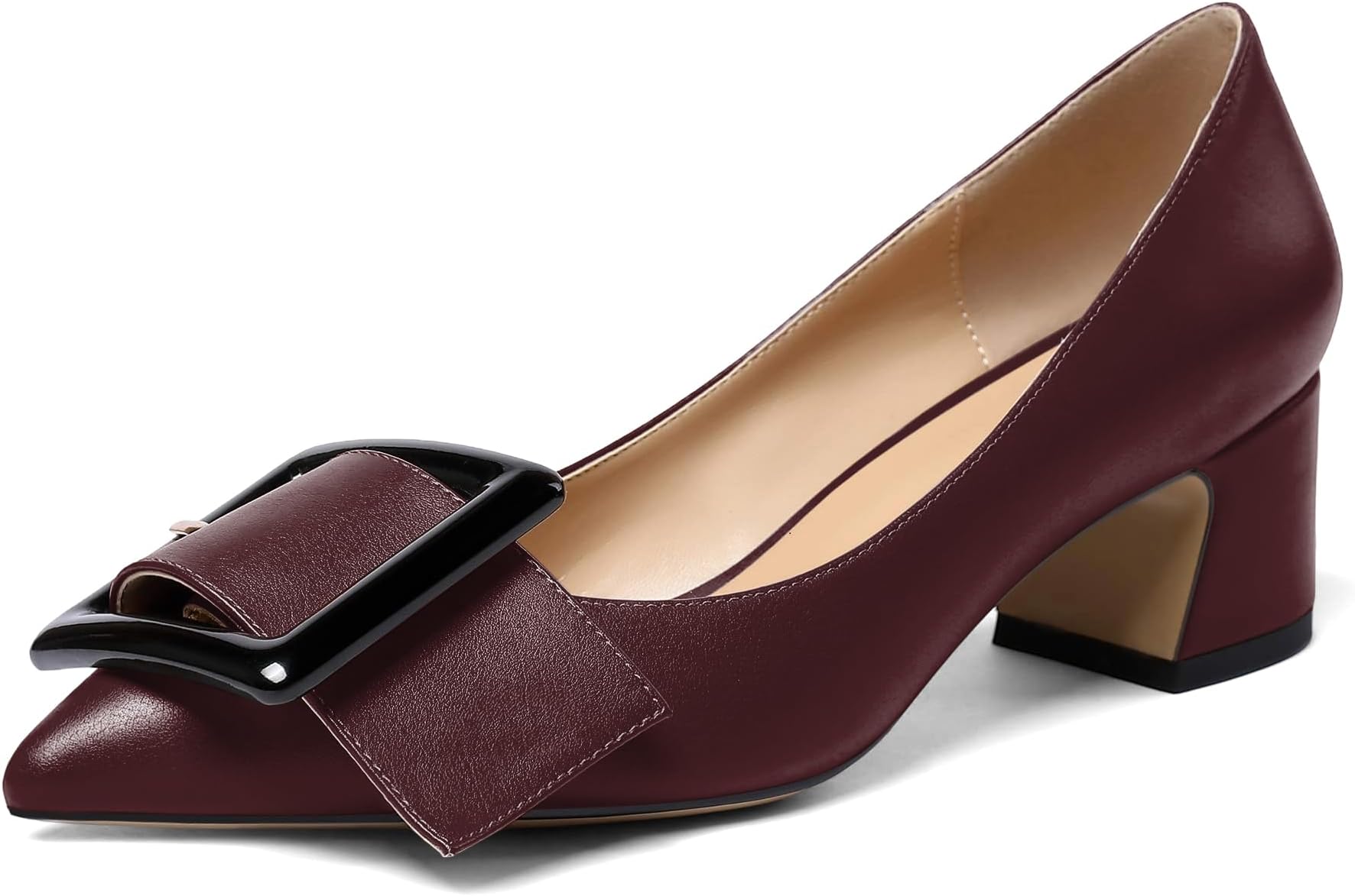 Eldof Pointed Toe Pumps,Classy 2 Inches Block Heel Chic Pumps, Confort Buckle Heel for Office Wedding Dress
