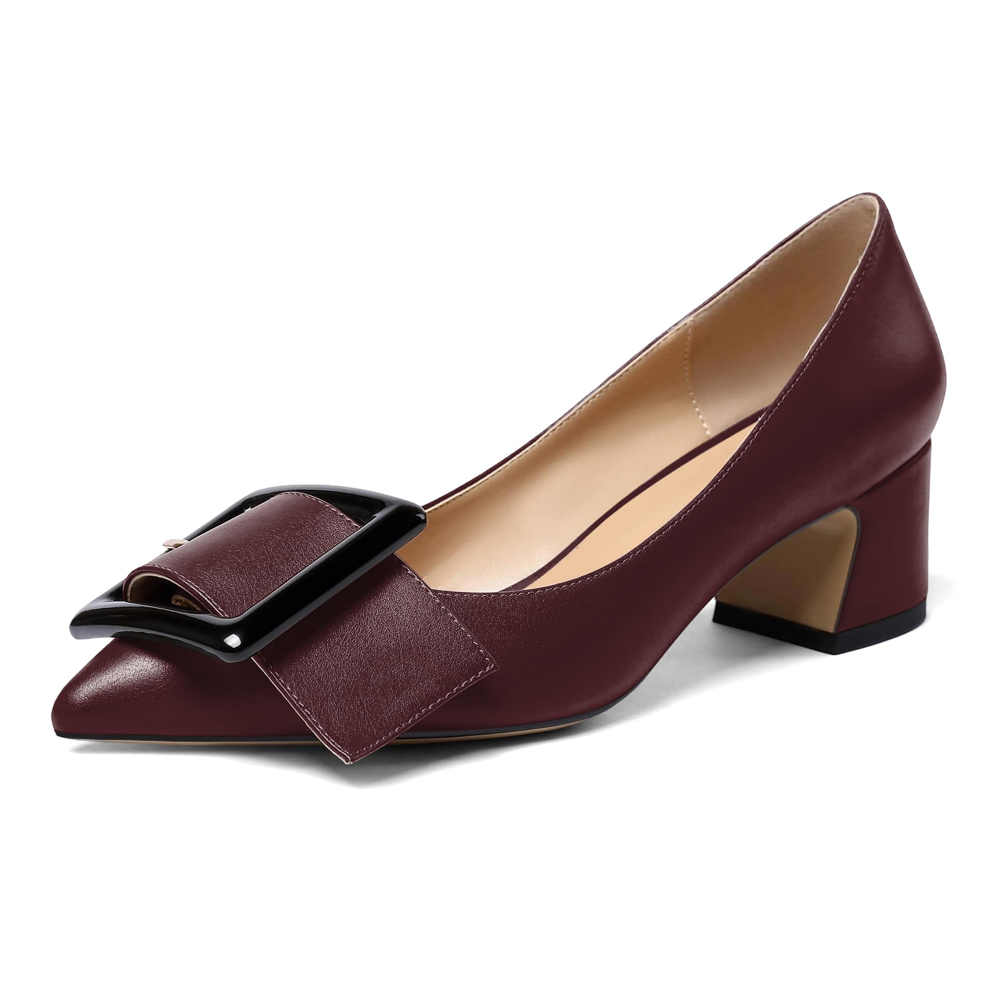 Eldof Pointed Toe Pumps,Classy 2 Inches Block Heel Chic Pumps, Confort Buckle Heel for Office Wedding Dress