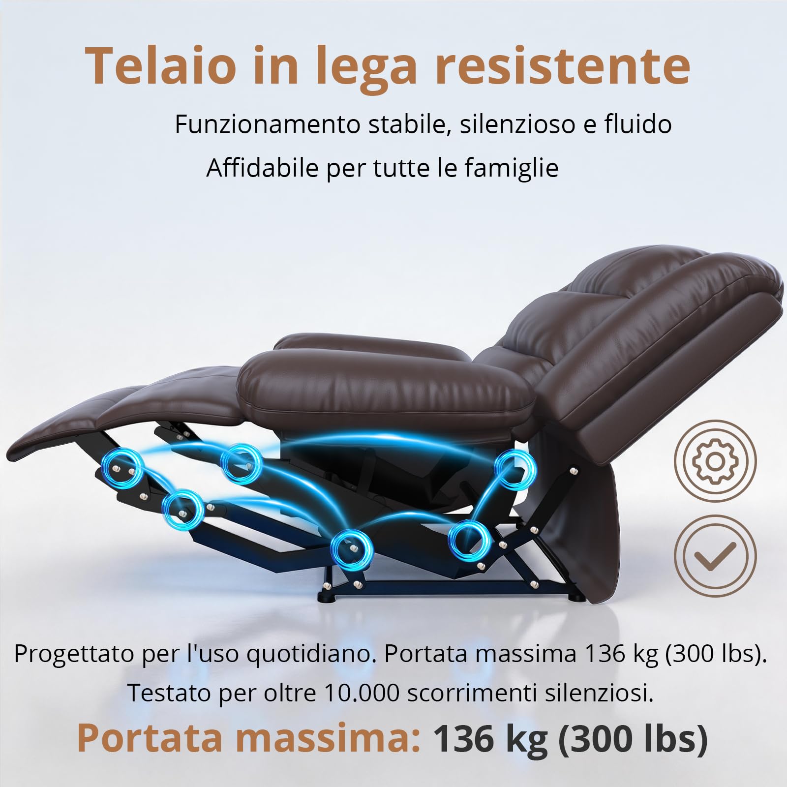 Hamoldy Poltrona Reclinabile Ergonomica Relax, Sedia Confortevole per Anziani adatta a Soggiorno, Camera da Letto e Cameretta Infantile Marrone