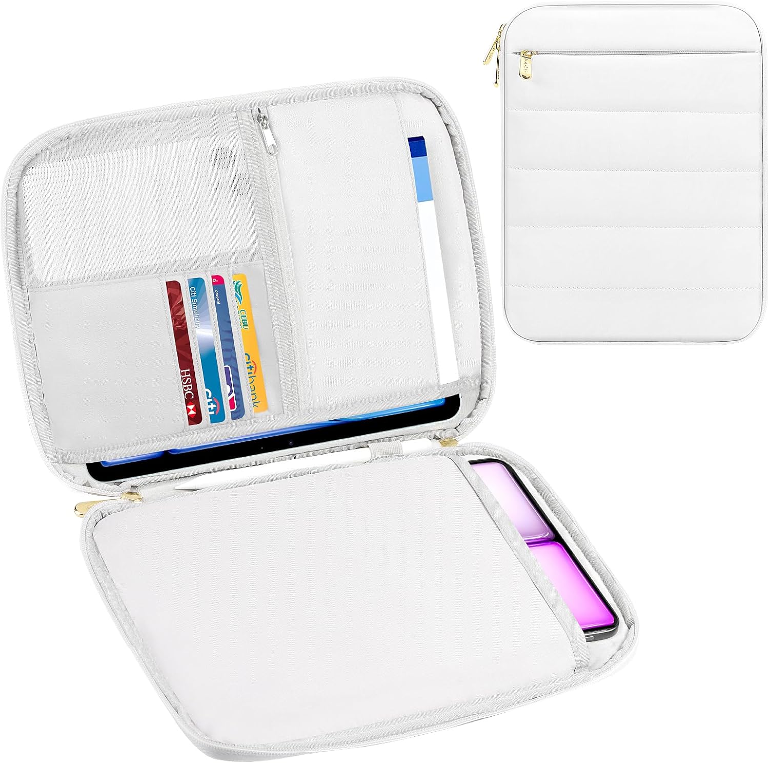 MoKo 9-11 Inch Puffer Tablet Sleeve Bag for 11 Inch New iPad Pro M4 & iPad Air M2 2024, iPad 10th Gen 10.9, iPad Air 5/4th 10.9, Excellent Protection Puffy Bag with Quilting Stitching, Milk White