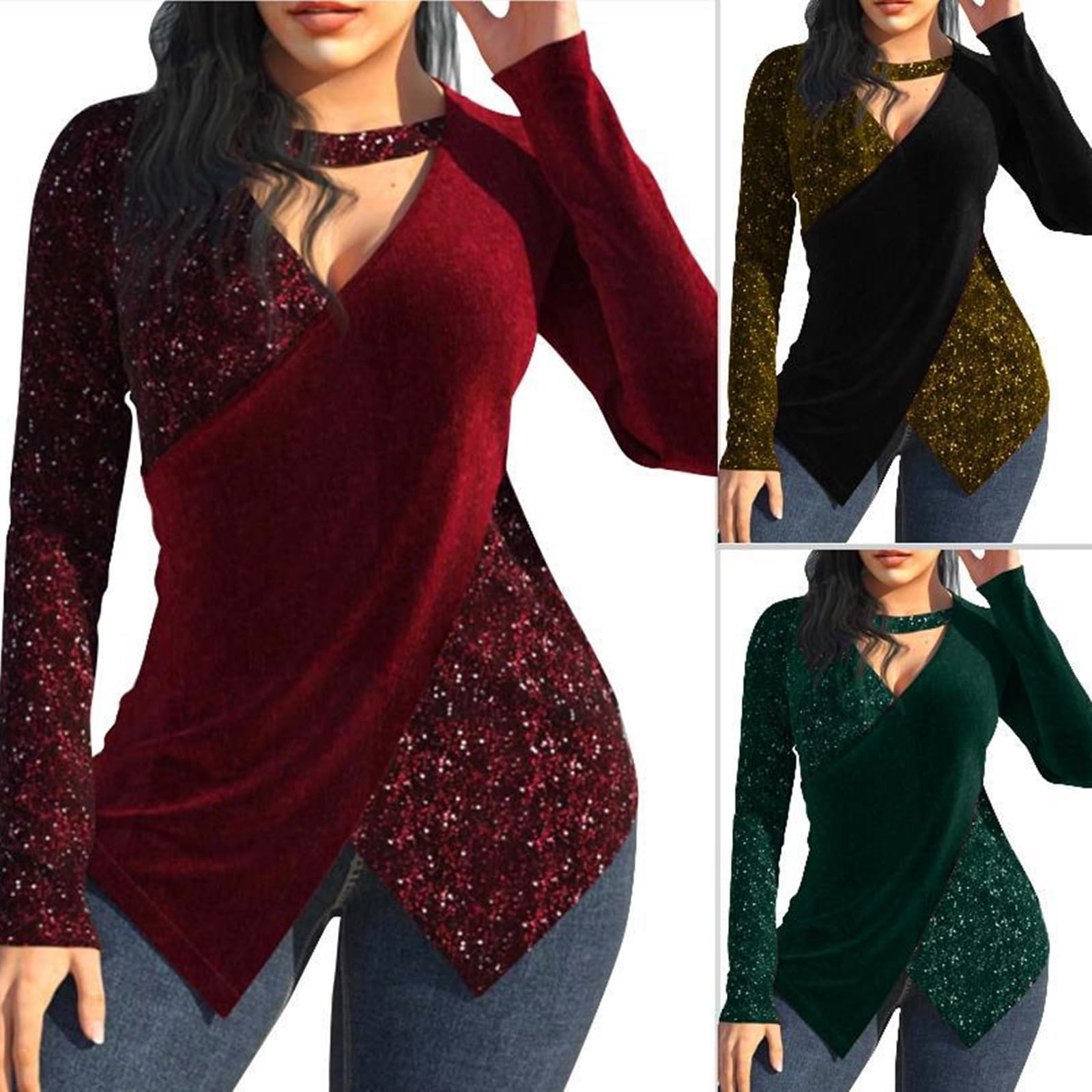 Femmes DéContracté à Manches Longues Tunique Hauts Col en V T-Shirts Croisé T-Shirt DéContracté Mince Ajusté Automne Blouse
