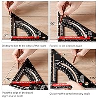 Vista 5 de Carpintero cuadrado de 7 pulgadas, regla de combinación de ángulo ajustable, regla triangular de aluminio, cuadrado de vasta, herramientas