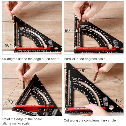 Miniatura 5 de Smgda Cuadrado de carpintero, Herramienta de velocidad de 7 pulgadas, Cuadrado de combinación de ángulo ajustable, Regla triangular de aluminio,
