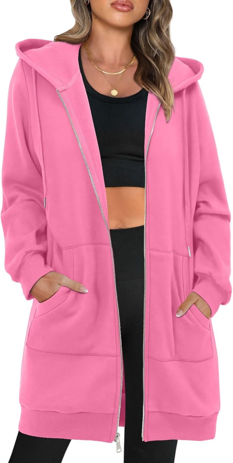 StunShow Women's Zip Up Hoodies Oversized Fleece Long Sleeve Sweatshirts Casual Fall Jacket Coat with Pocket(S-3XL)