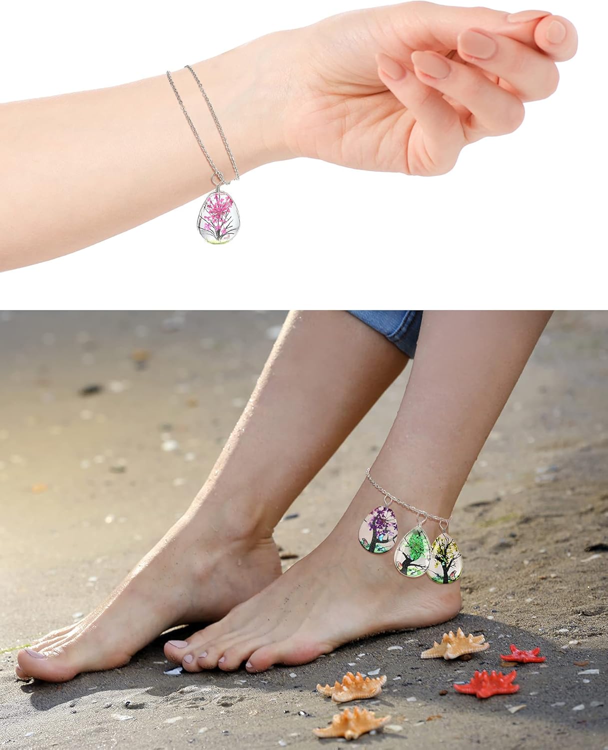 Junkin 36 Pcs Dried Flower Pendant Transparent Lacework Resin Beads for Necklace Dried Flower Drop Pendants Making Kit - Image 5