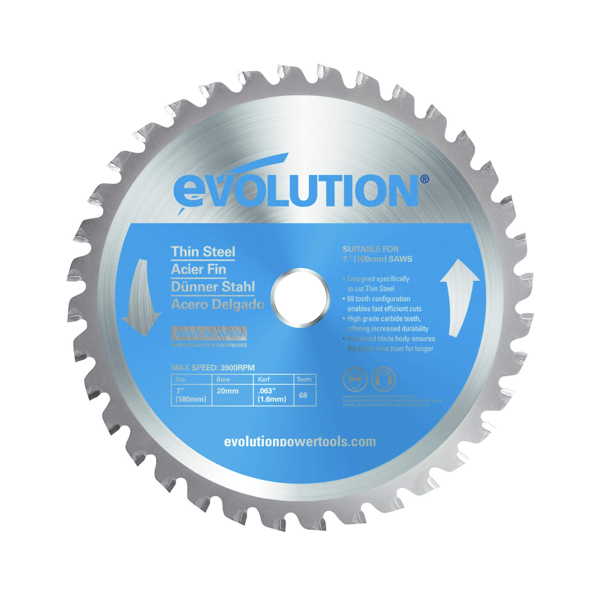 Evolution Evobladets 180Mm X 20Mm X 68T Thin Steel Cutting Circular Saw Blade