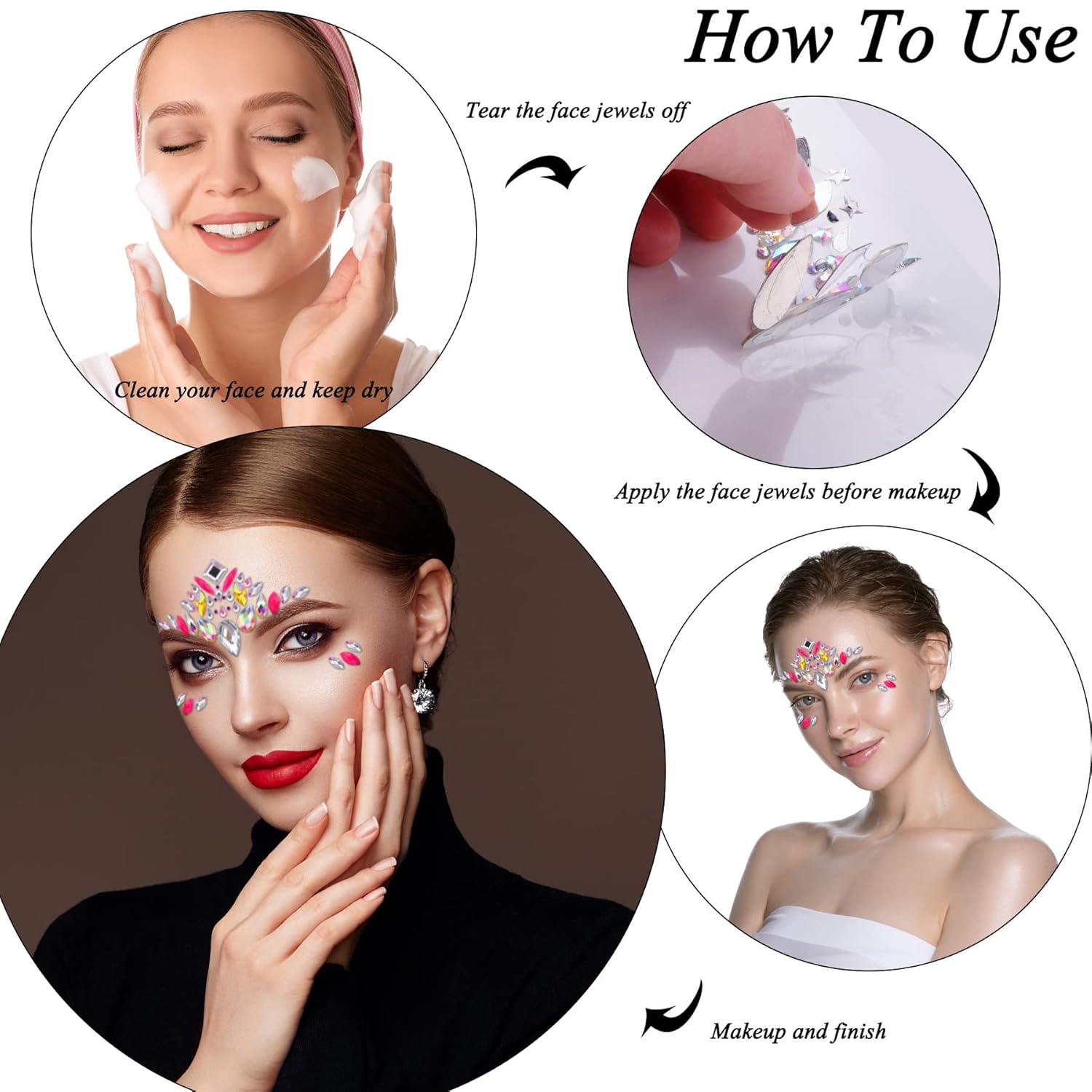 SIQUK 24 Sets Face Jewels Stickers Mermaid Face Gems Rave Face Crystal Rhinestone Face Jewel Gems for Festival Rave Carnival Party