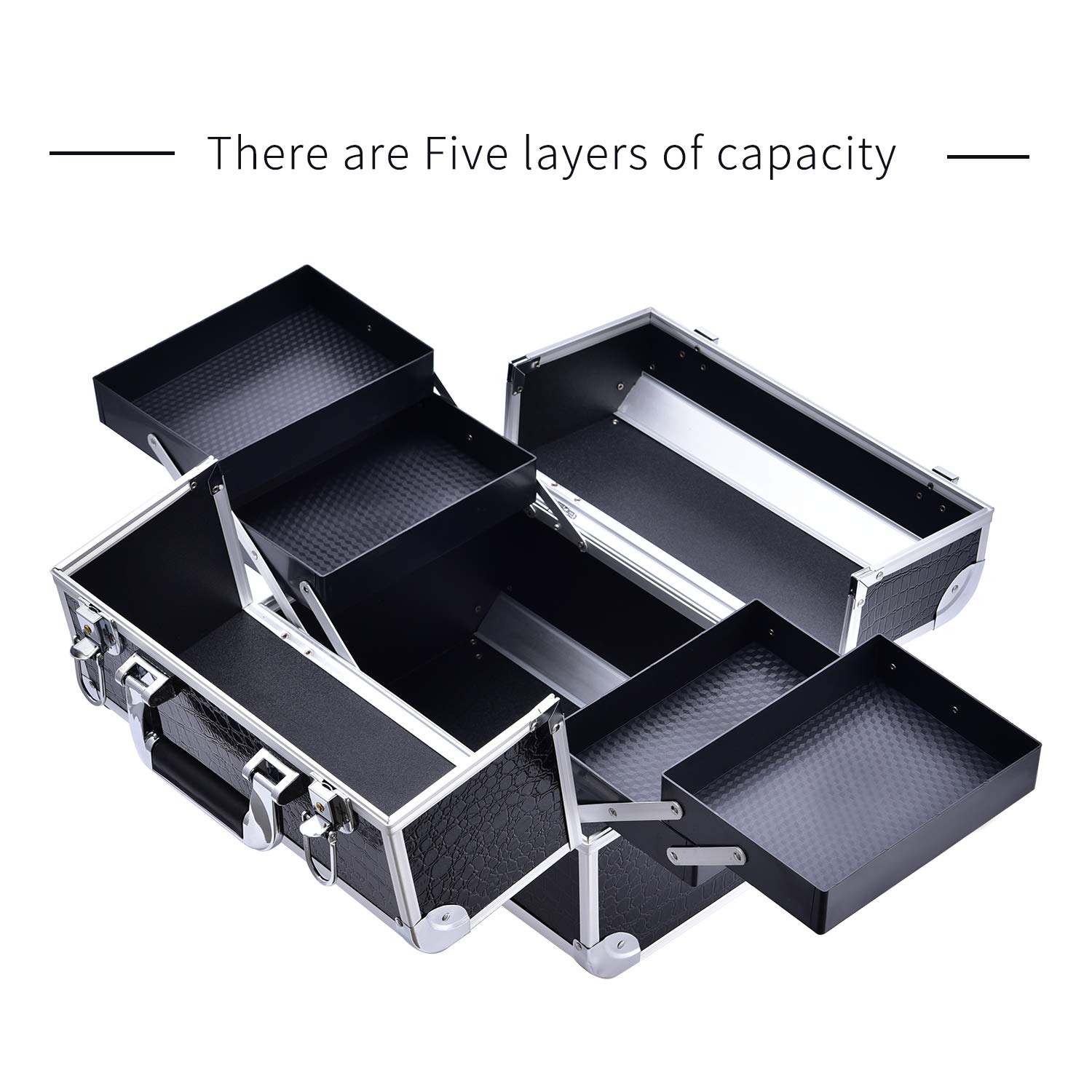 Schminkkoffer Kosmetikkoffer Make up Organizer Alu Werkzeugkoffer Nagel Koffer Beauty Case Make up Organizer,Schwarz