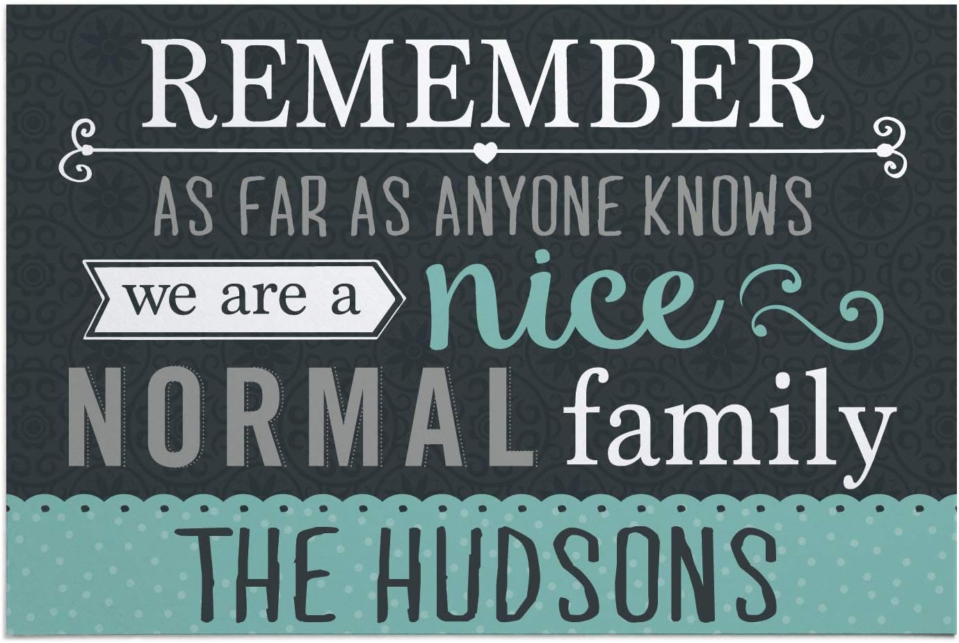 Personalized Planet Remember as Far as Anyone Knows We are a Nice Normal Family Doormat with Custom Family Name Printed on Rectangular 1/8” Thick Non Slip Mat for Kitchen Hallway Deck or Porch, 27x18