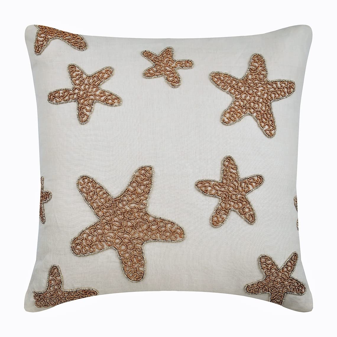 The HomeCentric Decorative Cushion Covers Pack of 2, 55x55 cm (22"x22") White, Cotton Throw Cushion Covers, Cushion Covers, Modern Cushion Covers - Gold Starfish