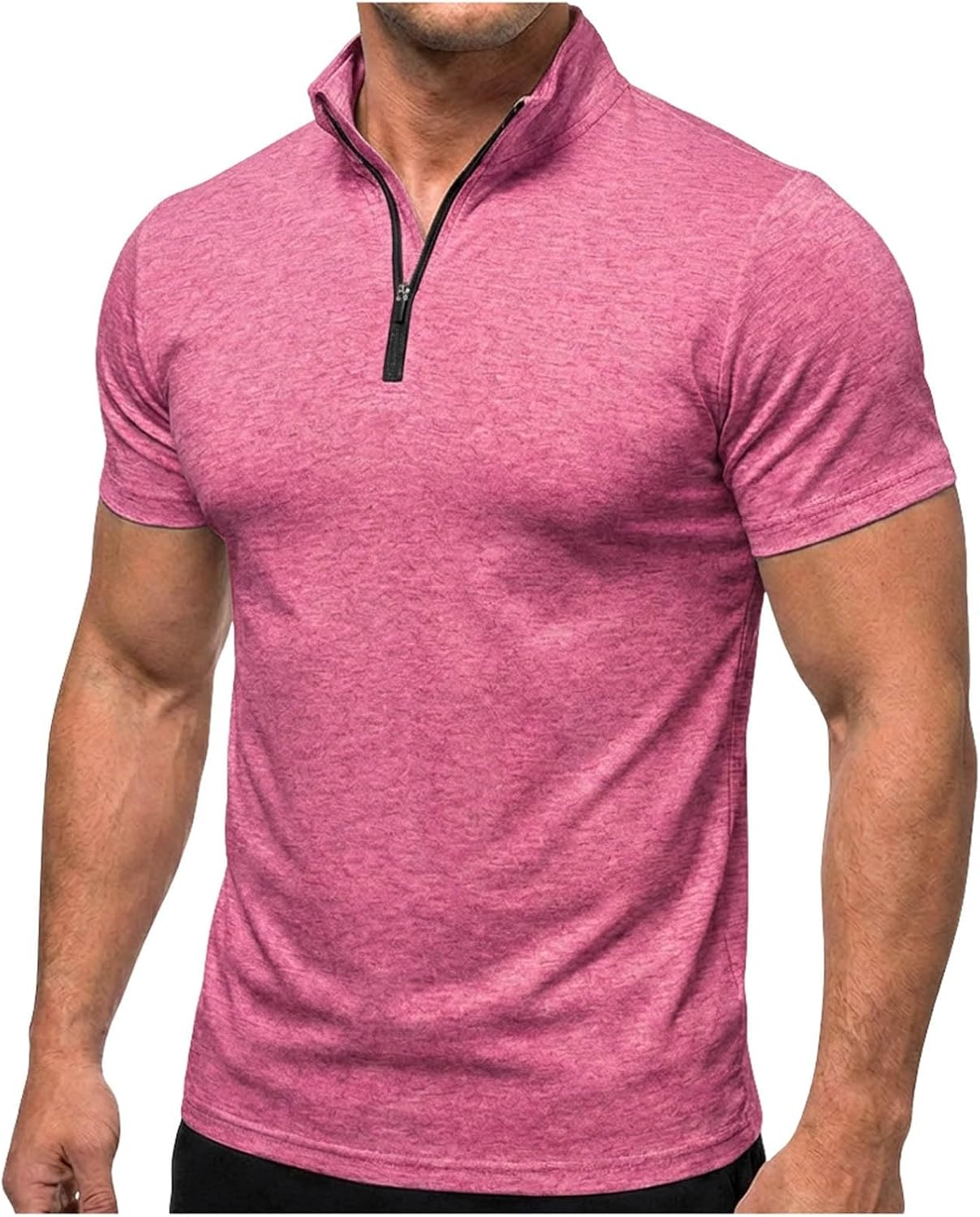 Men's Short Sleeve Golf Shirt Quarter Zip High Neck Pullover Top Slim Fit Soft Tee Summer Tops for Running Fishing