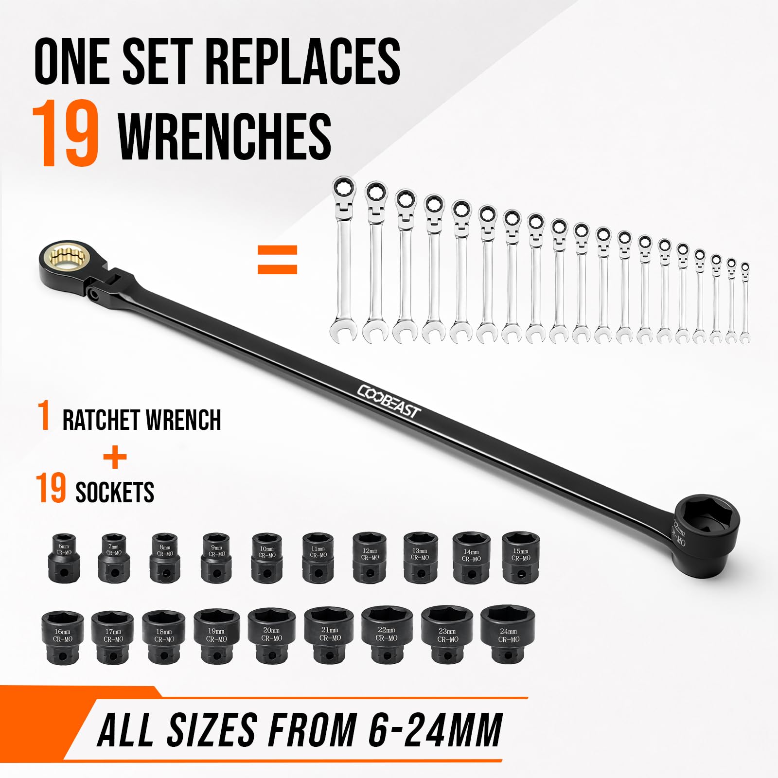 Coobeast 19-in-1 Flex Head Ratchet Wrench Set -3 Coobeast 19-in-1 Flex Head Ratchet Wrench Set -3