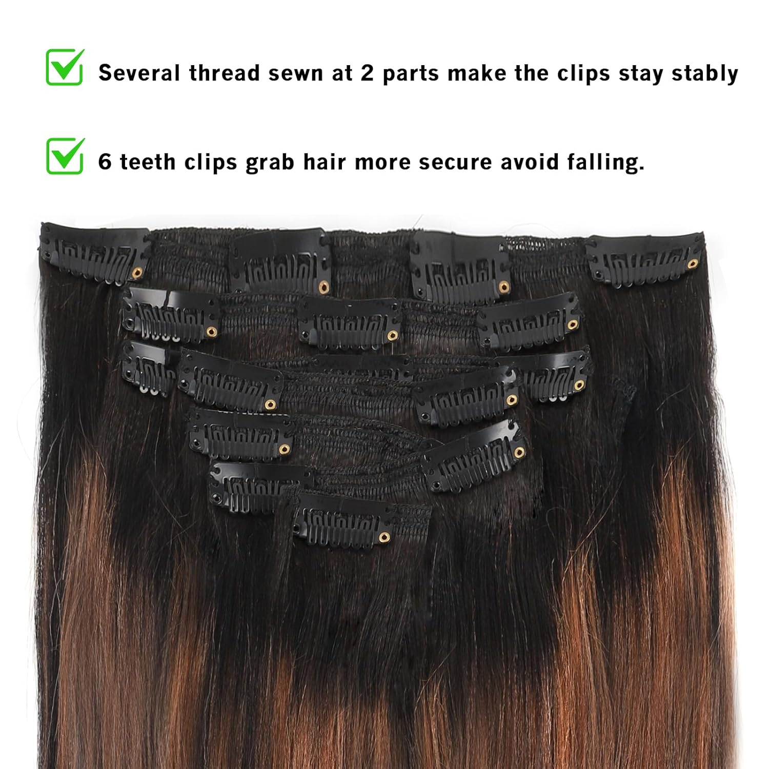 Lovrio Yaki Straight Clip in Hair Extensions Real Remy Human Hair Rooted Black Fading to Natural Black #1B Mixed With Light Auburn #30 Yaki Clip ins 18inch Yaki Straight Hair for Black Women 120G