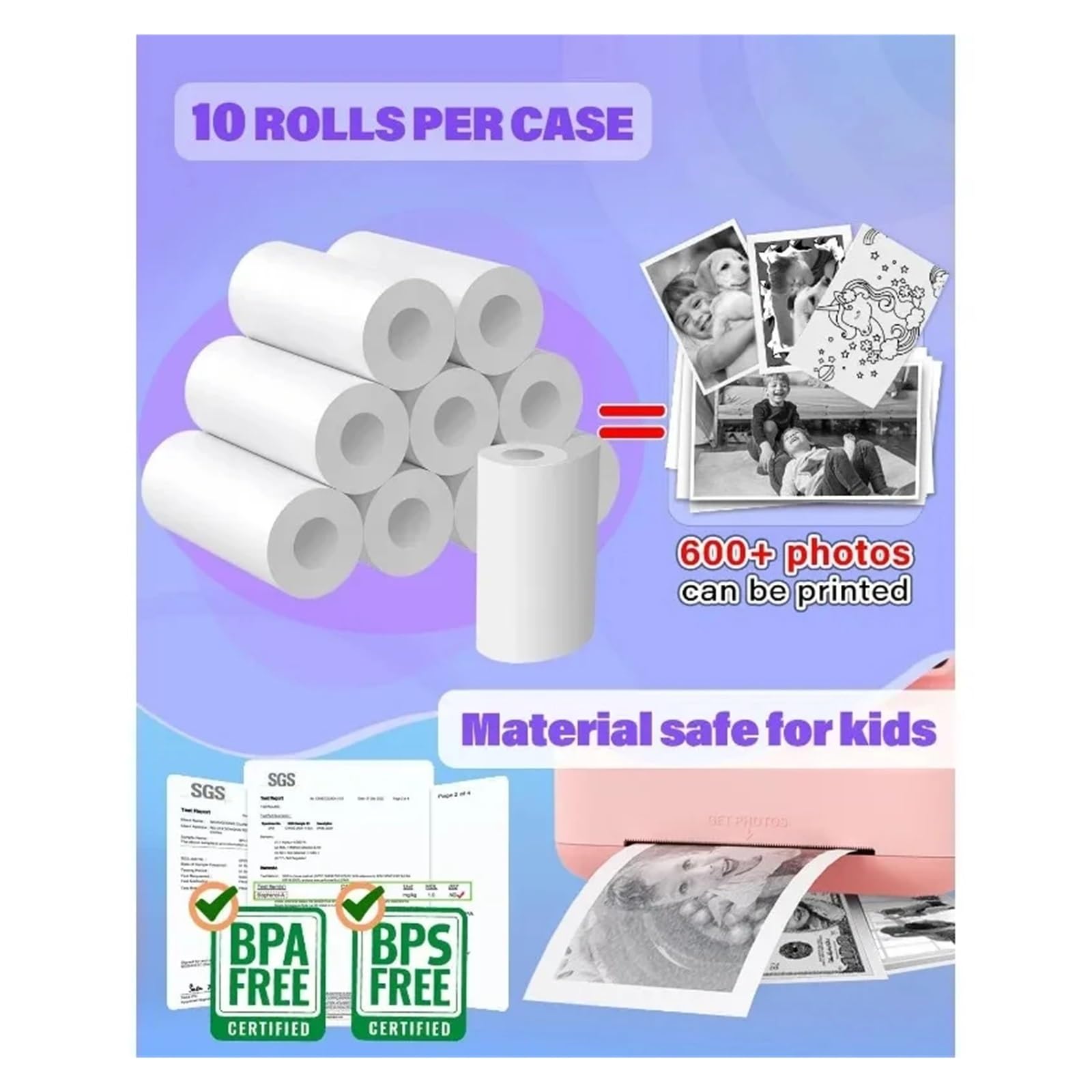 rollos de papel térmico, Paquete blanco de Rolls 57x25m m del papel termal la cámara instantánea los niños 10 o 20 rollos(20 Rolls)