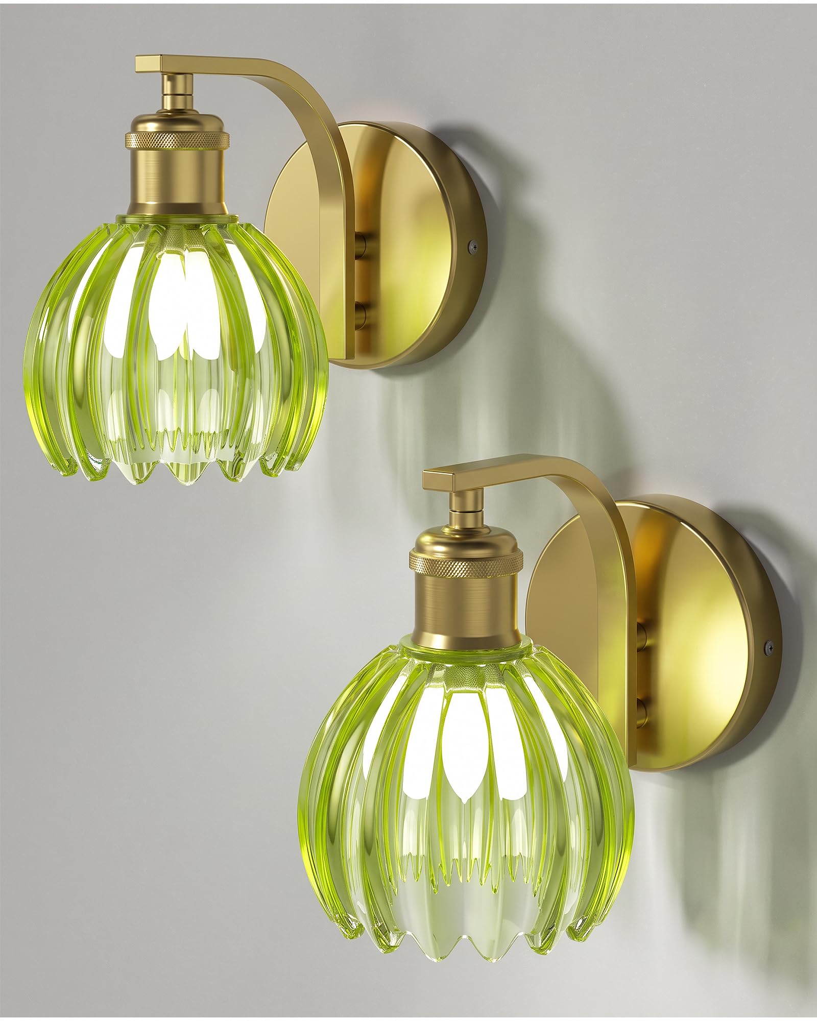 PiwBwe Vintage Wall Sconces Set of 2, Hardwired Tulip Glass Lampshade