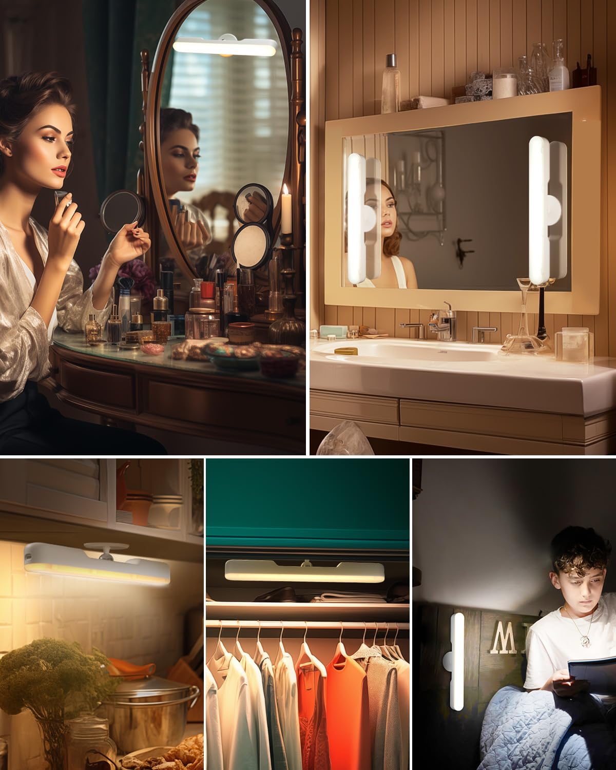 2 unidades de iluminación LED de maquillaje, luz de maquillaje regulable para lámpara de tocador, 4000 mAh recargable, iluminación de espejo sin cable, portátil extraíble 360 ° rotación