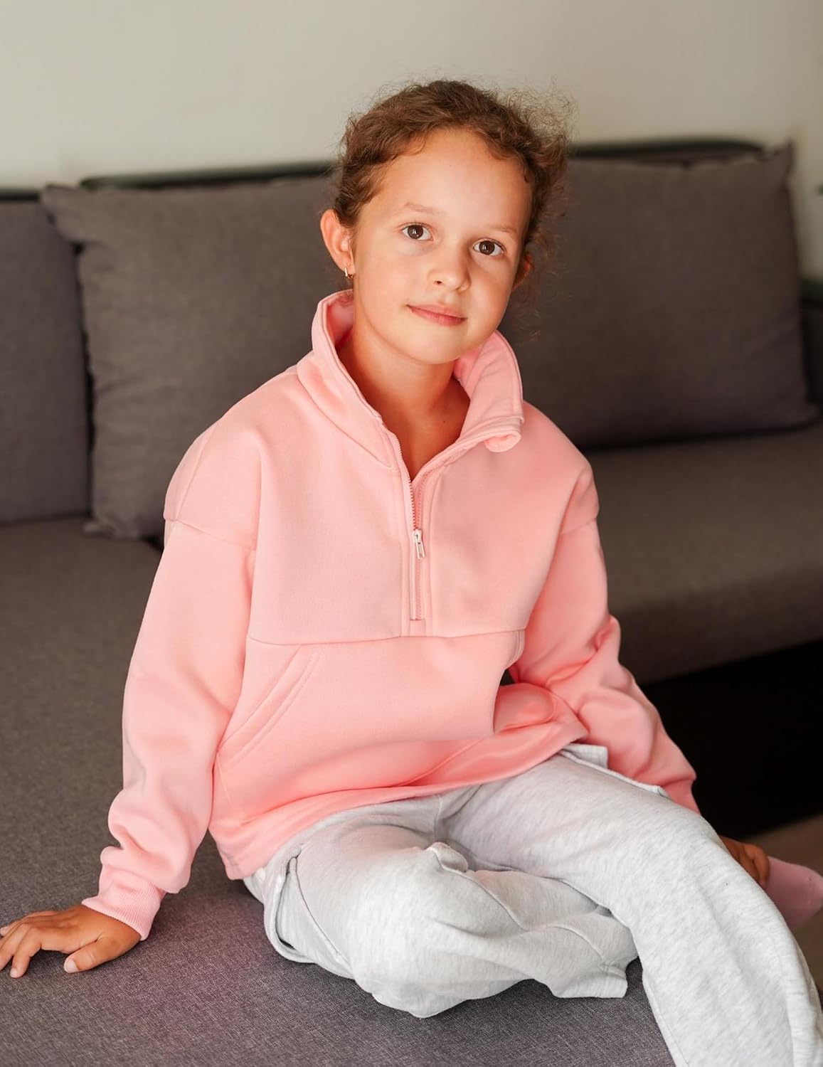 Arshiner Girls Half Zip Sweatshirt with Drawstring Hem Fleece Quarter Zip Pullover Sweatshirts Fall Clothes for Teen Girl