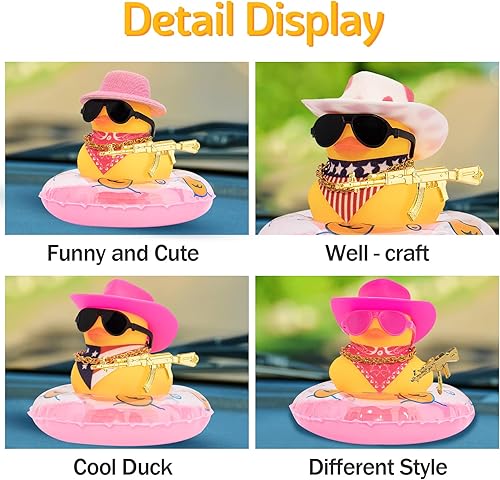 Miniatura 3 de wonuu Decoración de pato de goma para automóvil, accesorios de decoración de tablero de instrumentos de pato vaquero occidental con mini anillo de
