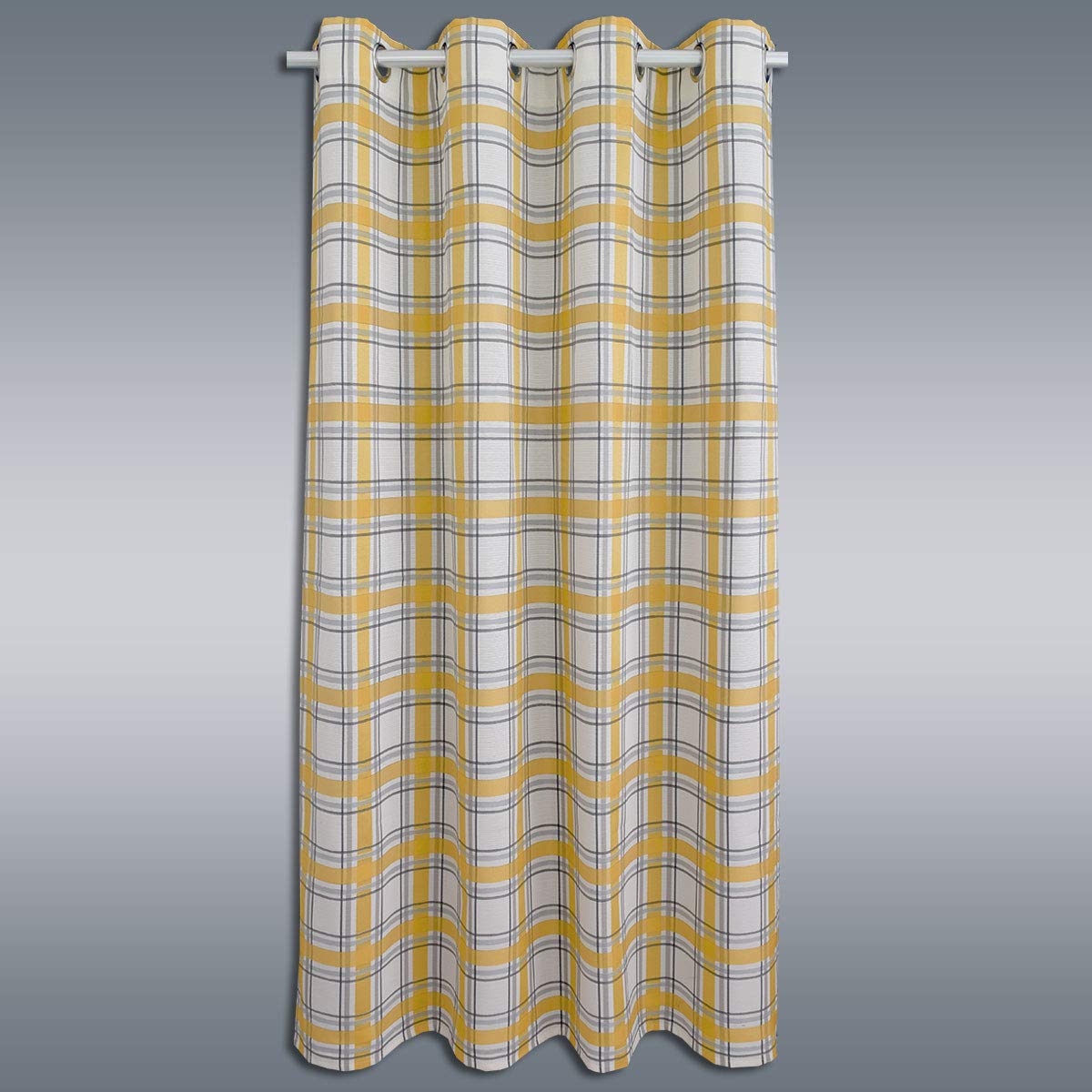 Landhaus-Vorhang Ösenschal Hetty gelb-weiß kariert | Dekoschal aus hochwertigem Webstoff 8 Ösen | Übergardine für Küche, Esszimmer, Gästewohnung, Kaminzimmer Höhe x Breite 125 x 130 cm
