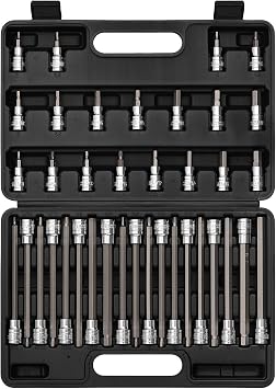 EMENTOL 38PCS 3/8" Drive Hex Bit Socket Set, CR-V, S2 Steel, SAE/Metric, Extra Long and Standard Allen Hex Bit Socket Set, 1/8 Inch - 3/8 Inch, 3mm - 10mm