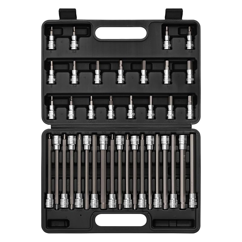 Jogo de soquetes com bits sextavados EMENTOL ET590, encaixe de 9,5 mm (3/8 pol.), aço CR-V e S2, SAE e métrico, 38 peças