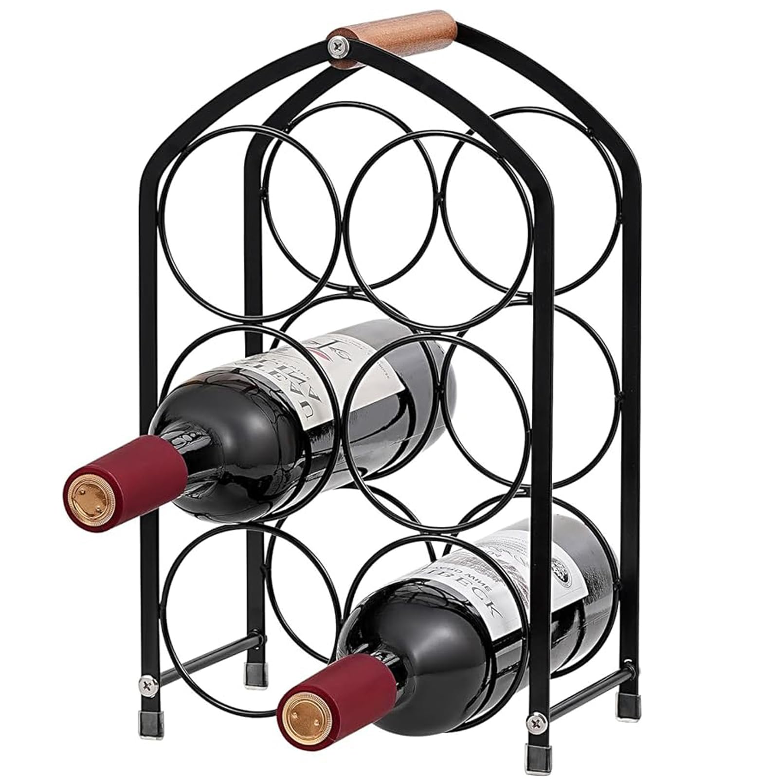 Casier à vin artistique en métal forgé, design moderne chic pour 6 bouteilles de prestige