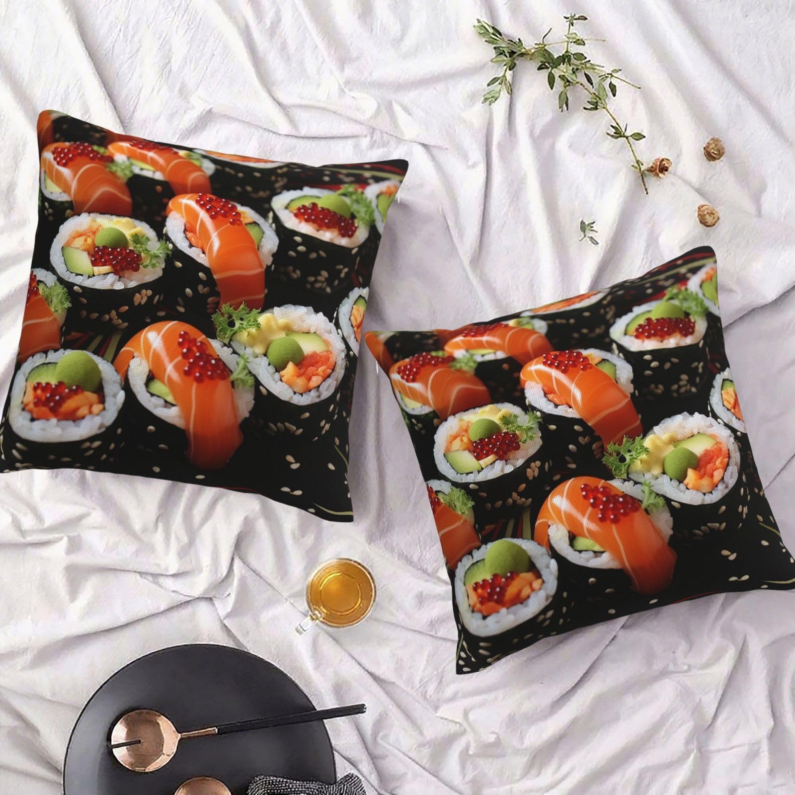 Housse de coussin en lin motif sushi 45x45 cm pour canapé