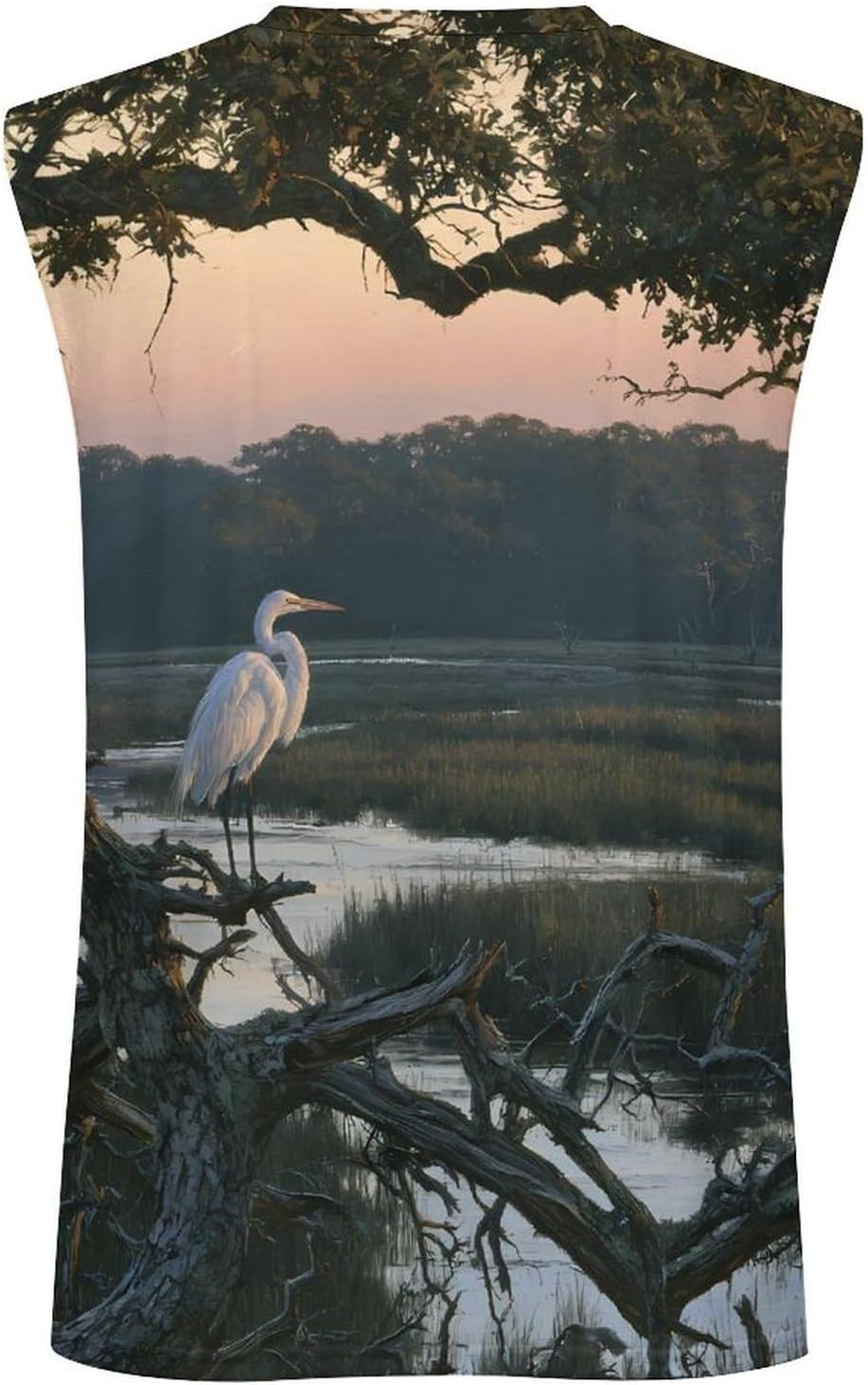 Egret Wetland Withered Tree Men's Sleeveless Shirt Small