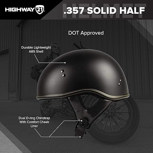 Miniatura 2 de HIGHWAY 21 0.357 - Medio casco de motocicleta, carcasa de ABS sólida cubierta de seguridad con doble anillo en D correa de barbilla, color negro