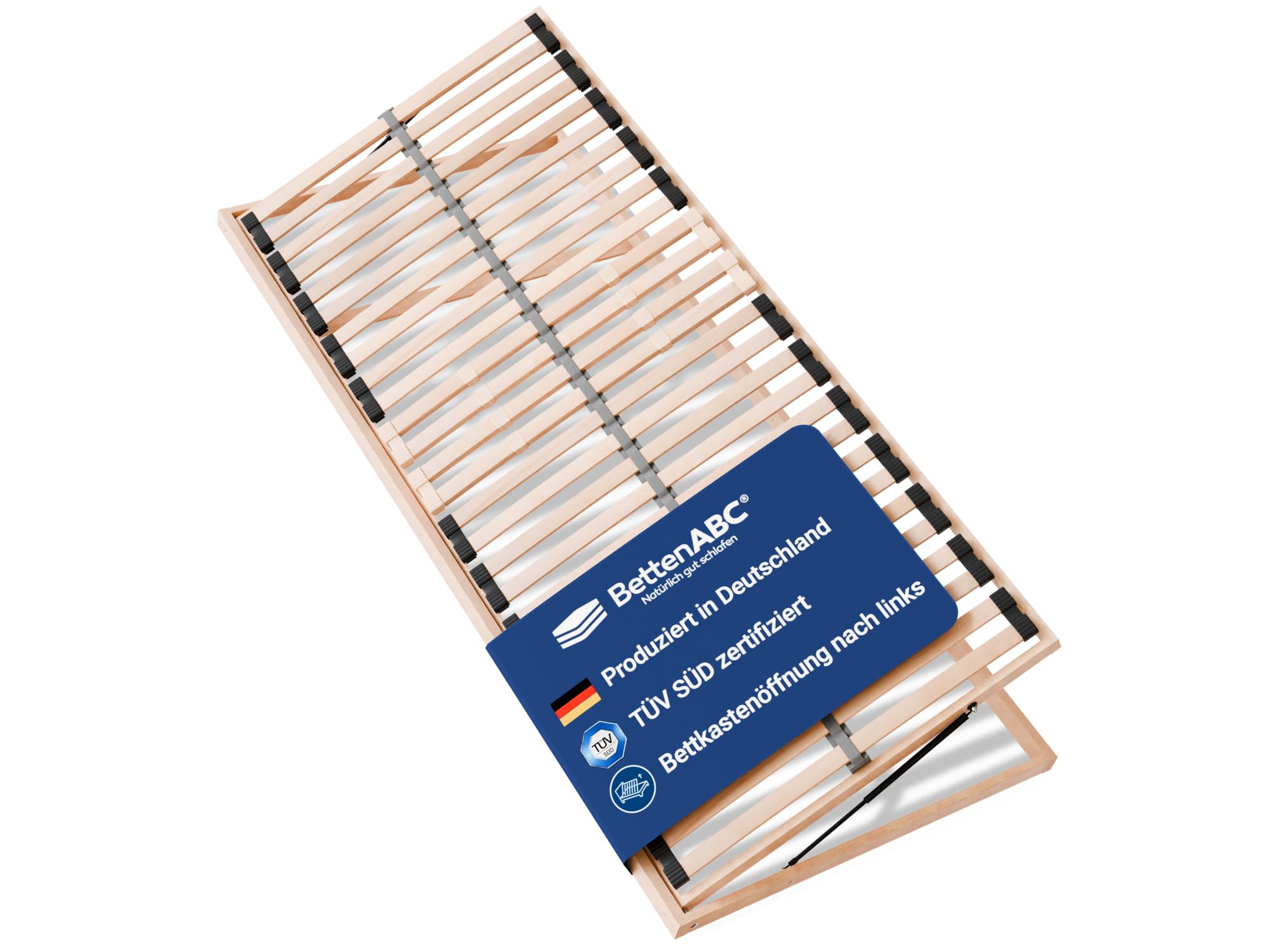 BettenABC - 7-Zonen-Lattenrost Madera mit Bettkastenfunktion - 140x200cm - Lieferung per Spedition - Öffnung nach Links - Schulter- und Beckenkomfortzone - hergestellt aus Schicht- & Buchenholz