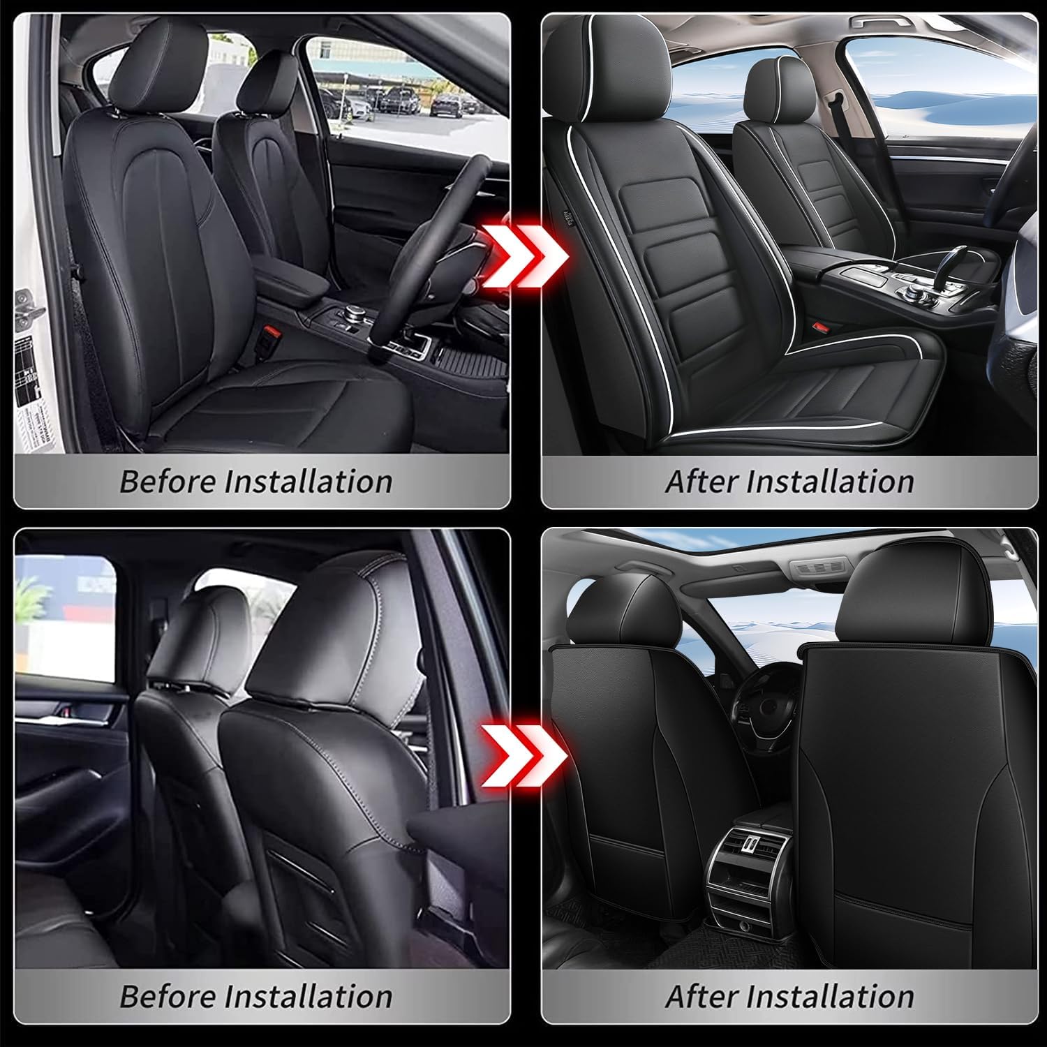 Front Seat Covers Fit for BMW X1 2013-2020 Car Auto Interior Accessories Luxury Waterproof Faux Leather Seat Protector Vehicle Cushion Compatible Airbag(2 Seats,Black)