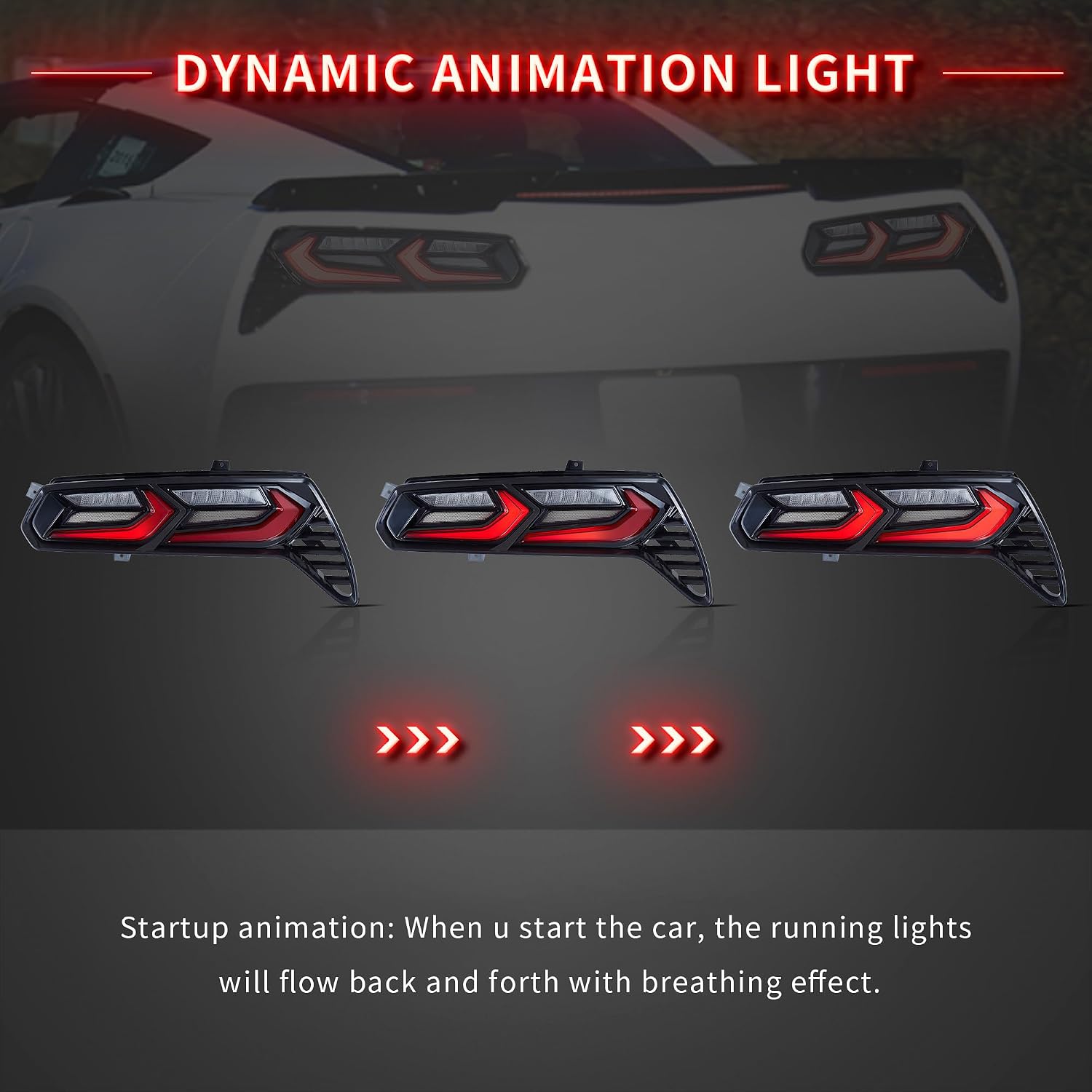 VLAND LED Tail Lights Compatible For 2014-2019 Chevy Corvette C7 With Startup Animation, Sequential Turn Signal Rear Lamps Assembly, Red and Smoked Lens Style