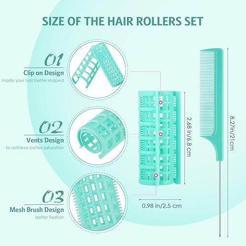 Miniatura 2 de Syhood 24 rodillos para el cabello, rodillos de plástico de tamaño pequeño con peine de acero para herramientas de peluquería cortas y largas (0.98