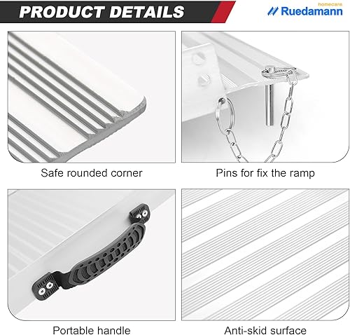 Miniatura 35 de Ruedamann Rampa portátil para sillas de ruedas de 2 pies para puertas, rampa de aluminio antideslizante para sillas de ruedas, rampa plegable