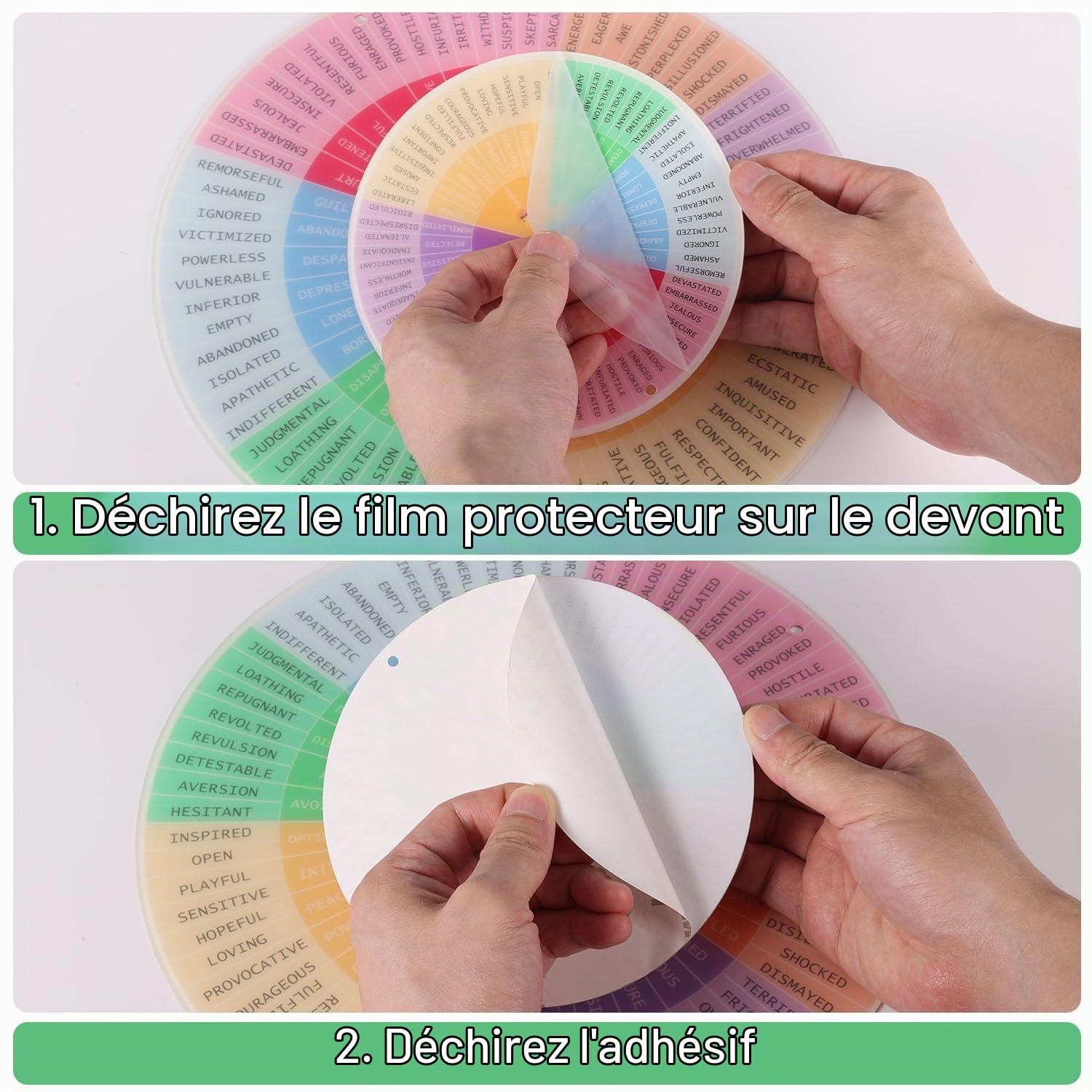 2pcs Cercle Chromatique, Roue des Émotions de Acrylique 28cm Roue des Sentiments de Santé Mentale de 15cm Roue des Émotions pour l'École Les Étudiants Le Conseiller La Maison