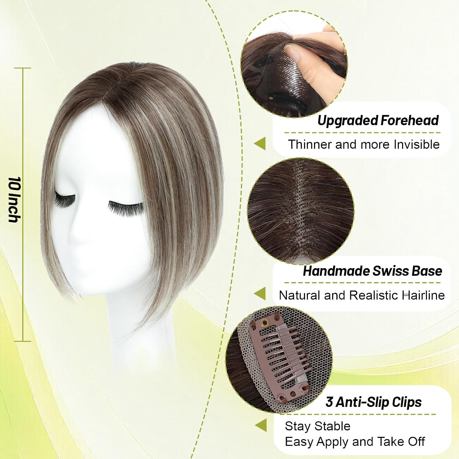 Real Human Hair Toppers for Women with Thinning Hair 3 * 4.5 Inch Upgrade Swiss Lace Base Toppers No Bangs for Cover Gray Hair Roots (4TM610#)