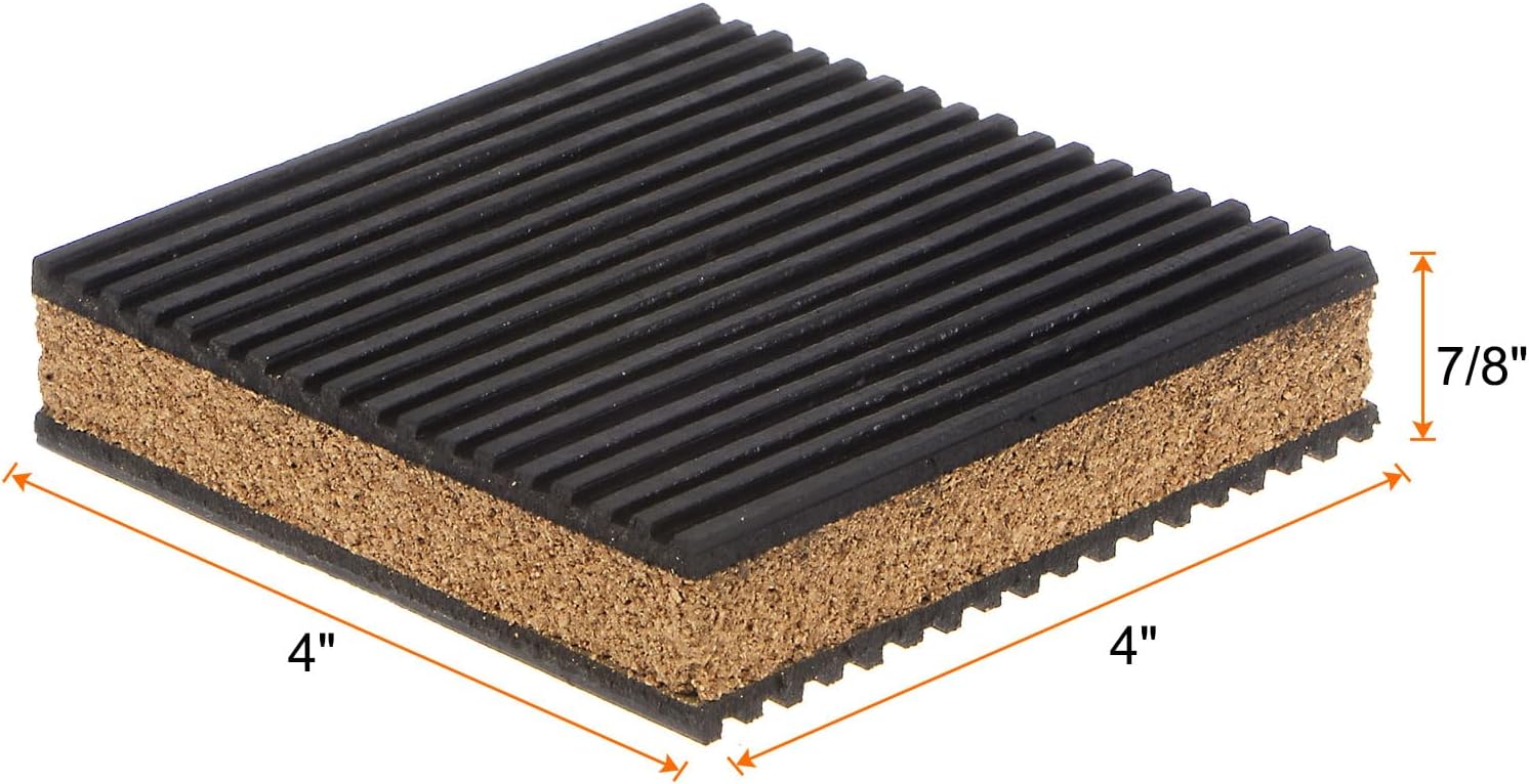 HARFINGTON 8pcs Rubber Anti Vibration Pads 4" x 4" x 7/8" Isolation Vibration Absorbing Pad Damping Mat Anti-Skid Noise with Cork Center for Air Compressor Conditioner Treadmill Washer
